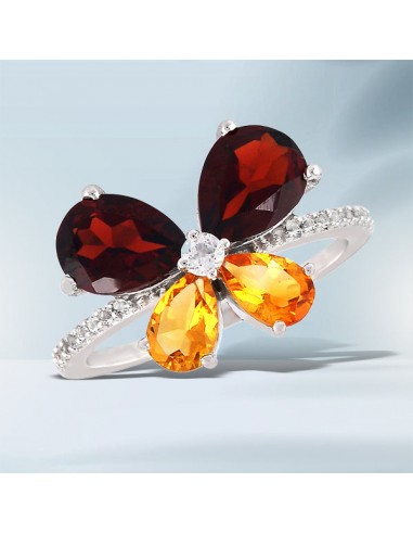 Topaz Red Garnet Citrine Daisy Ring 925 Sterling Silver Jewelry À commander