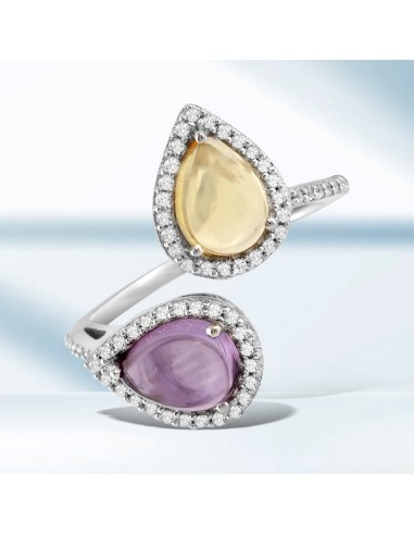 Cocktail Bypass Ring Pave Topaz Amethyst Citrine Sterling Silver Gift Jewelry Pour