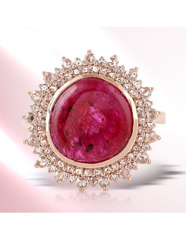 18k Rose Gold Natural Ruby & Diamond Cockail Ring Wedding Fine Jewelry pas chere