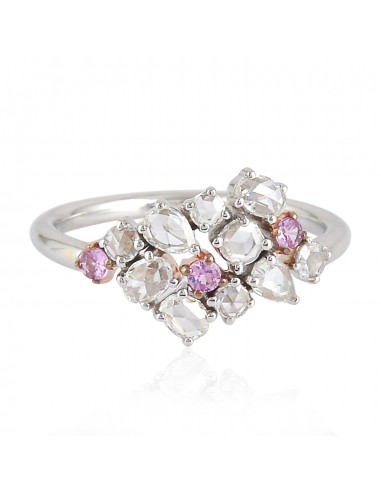 18k Solid White Gold Rose Cut Diamond Pink Sapphire Cluster Ring For Gift 2024