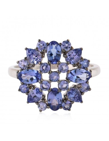 Cluster Ring Natural Tanzanite Sterling Silver Fashion Jewelry soldes