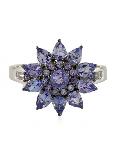 Genuine Tanzanite Floral Ring 925 Sterling Silver Handmade Jewelry Dans la société mordern