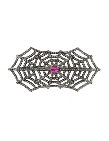 Pave Diamond Ruby Vintage Style Spider Web Two Finger Ring Sterling Silver les muscles